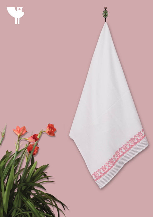 Handloom Cotton Bath Towel With Block Print Border